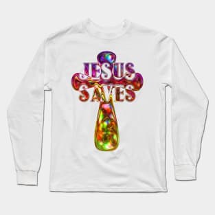 Jesus Saves Abstract Cross Art Long Sleeve T-Shirt